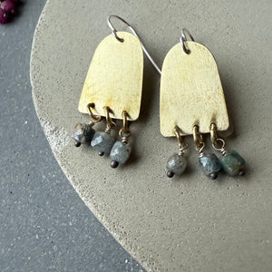 Flat Arch and Stone Brass Earrings by Eric Silva