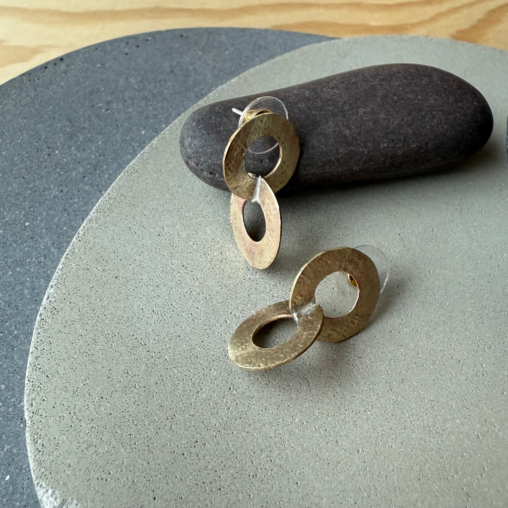 Fused Brass Circles Stud Earrings by Eric Silva