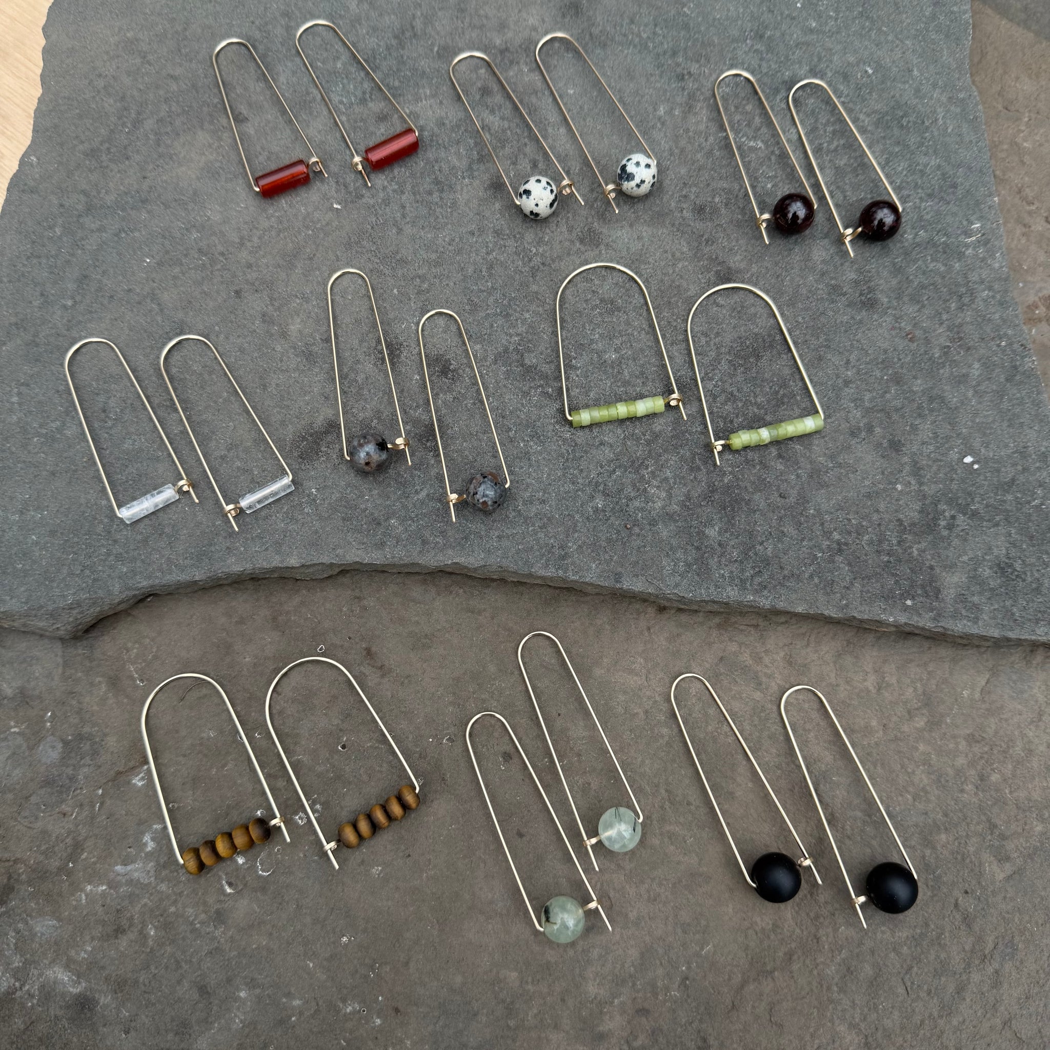 Gold Fill Arc Earrings with Stone Bead by Jovy Rockey