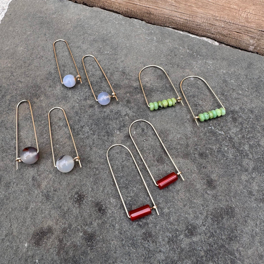 Gold Fill Arc Earrings with Stone Bead by Jovy Rockey