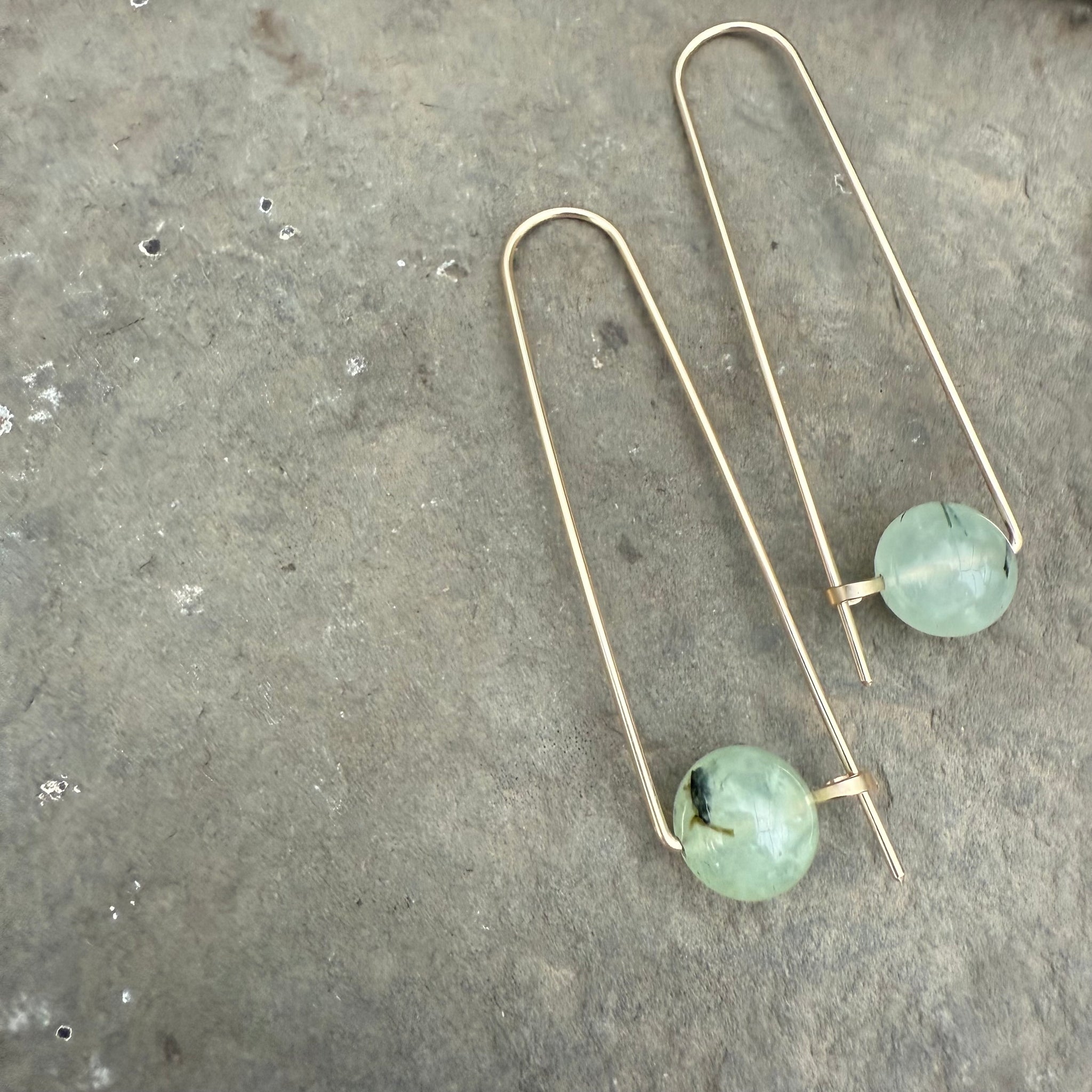 Gold Fill Arc Earrings with Stone Bead by Jovy Rockey