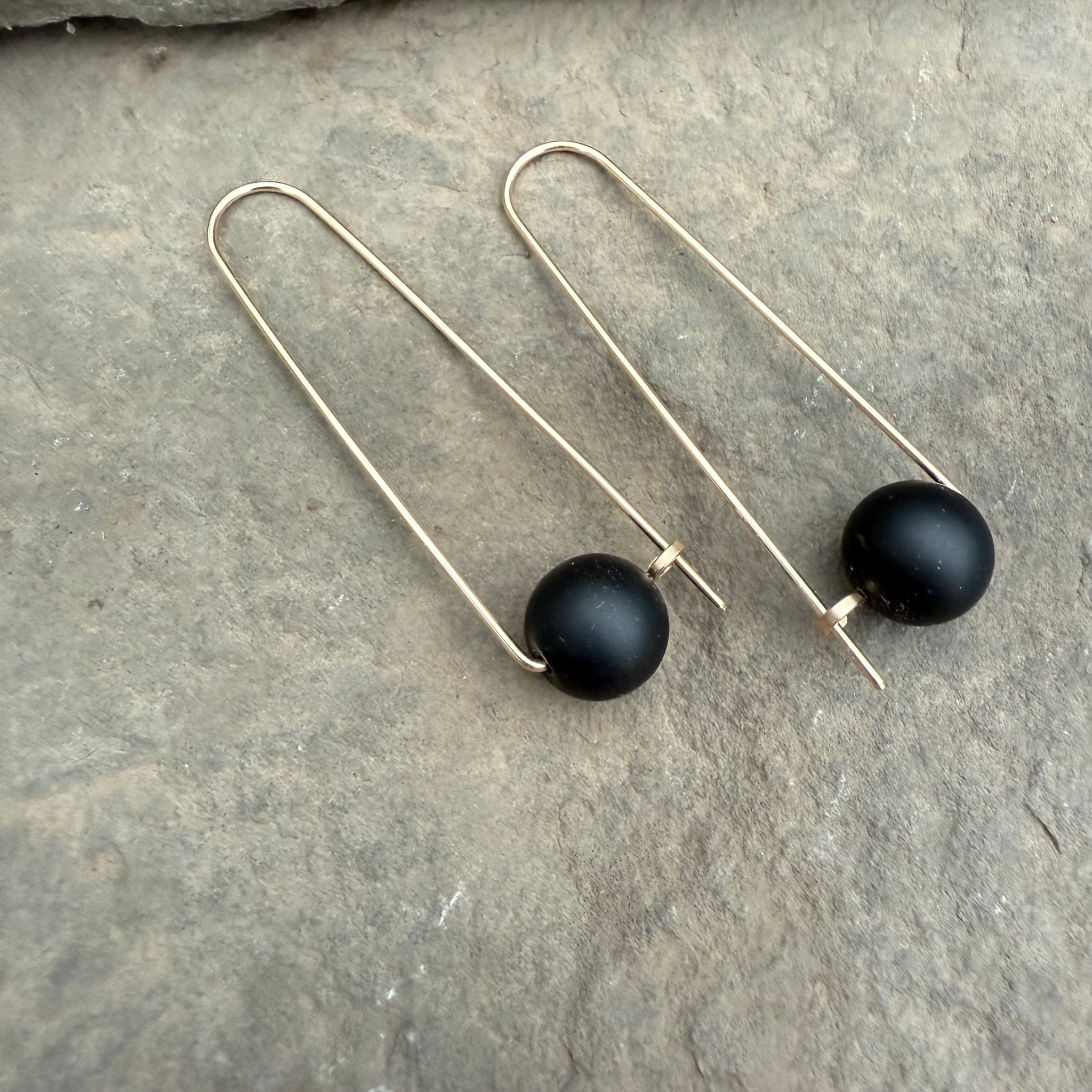 Gold Fill Arc Earrings with Stone Bead by Jovy Rockey