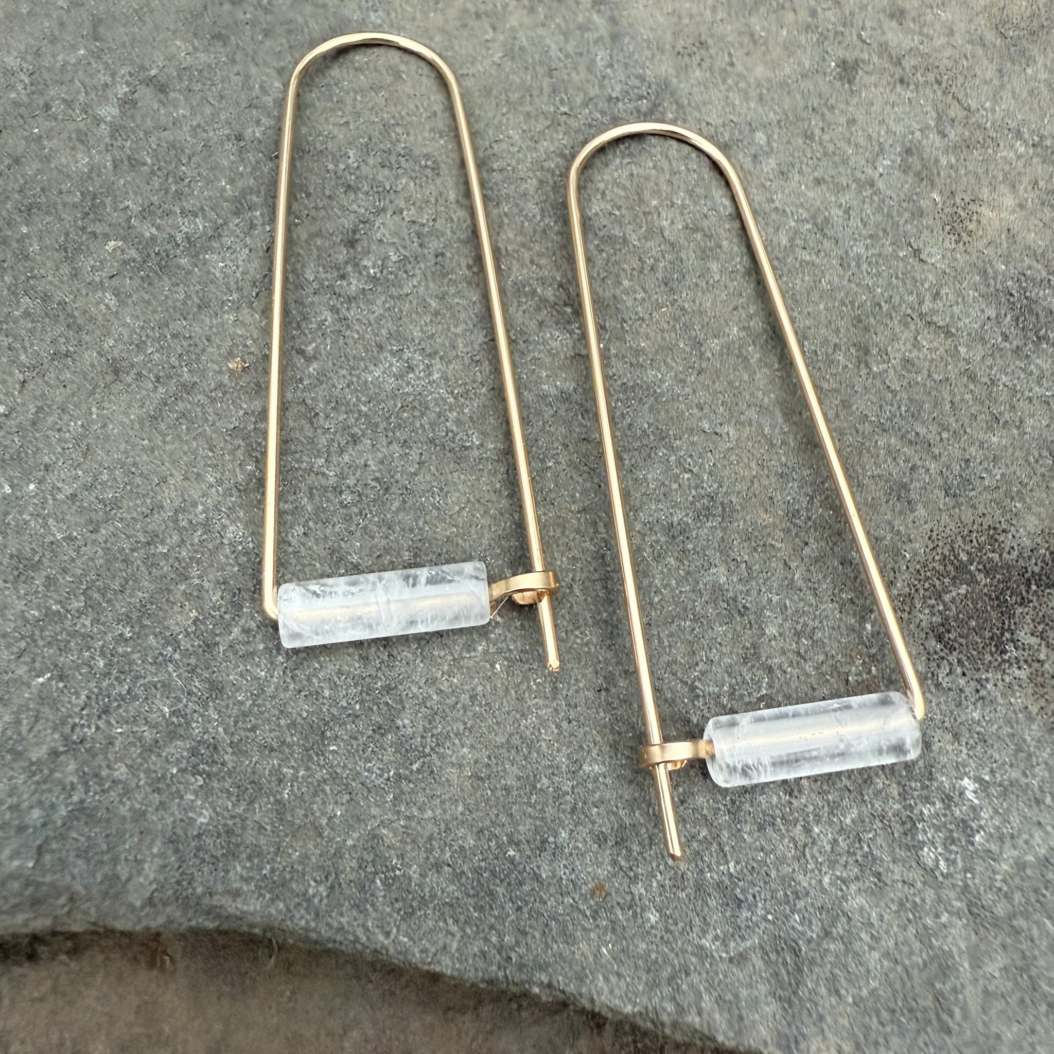 Gold Fill Arc Earrings with Stone Bead by Jovy Rockey