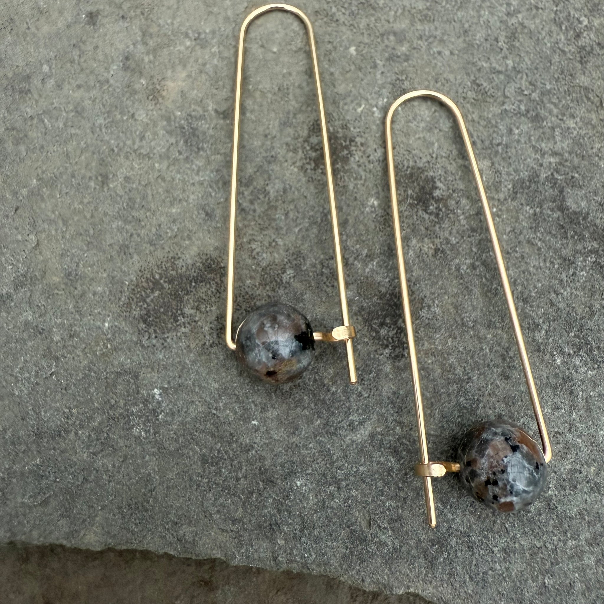 Gold Fill Arc Earrings with Stone Bead by Jovy Rockey