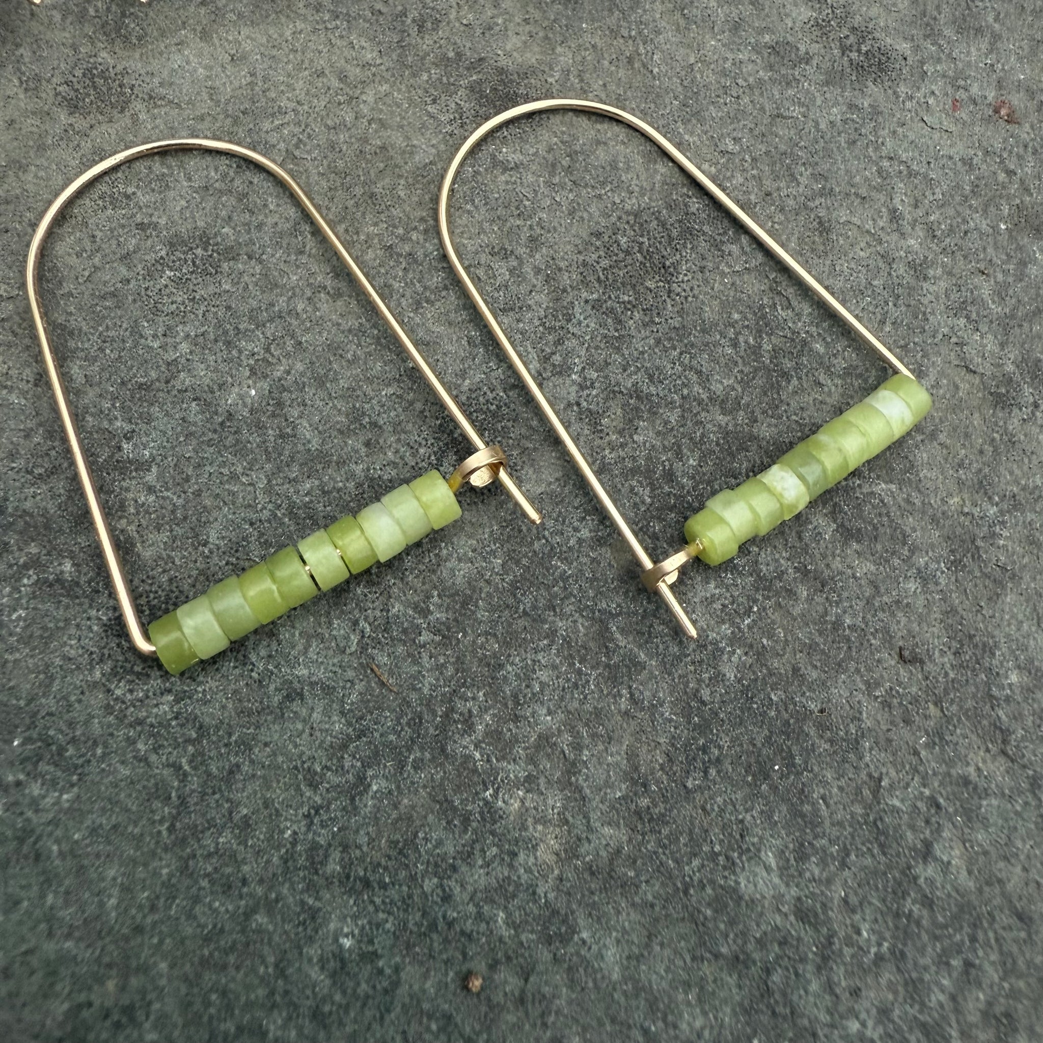Gold Fill Arc Earrings with Stone Bead by Jovy Rockey