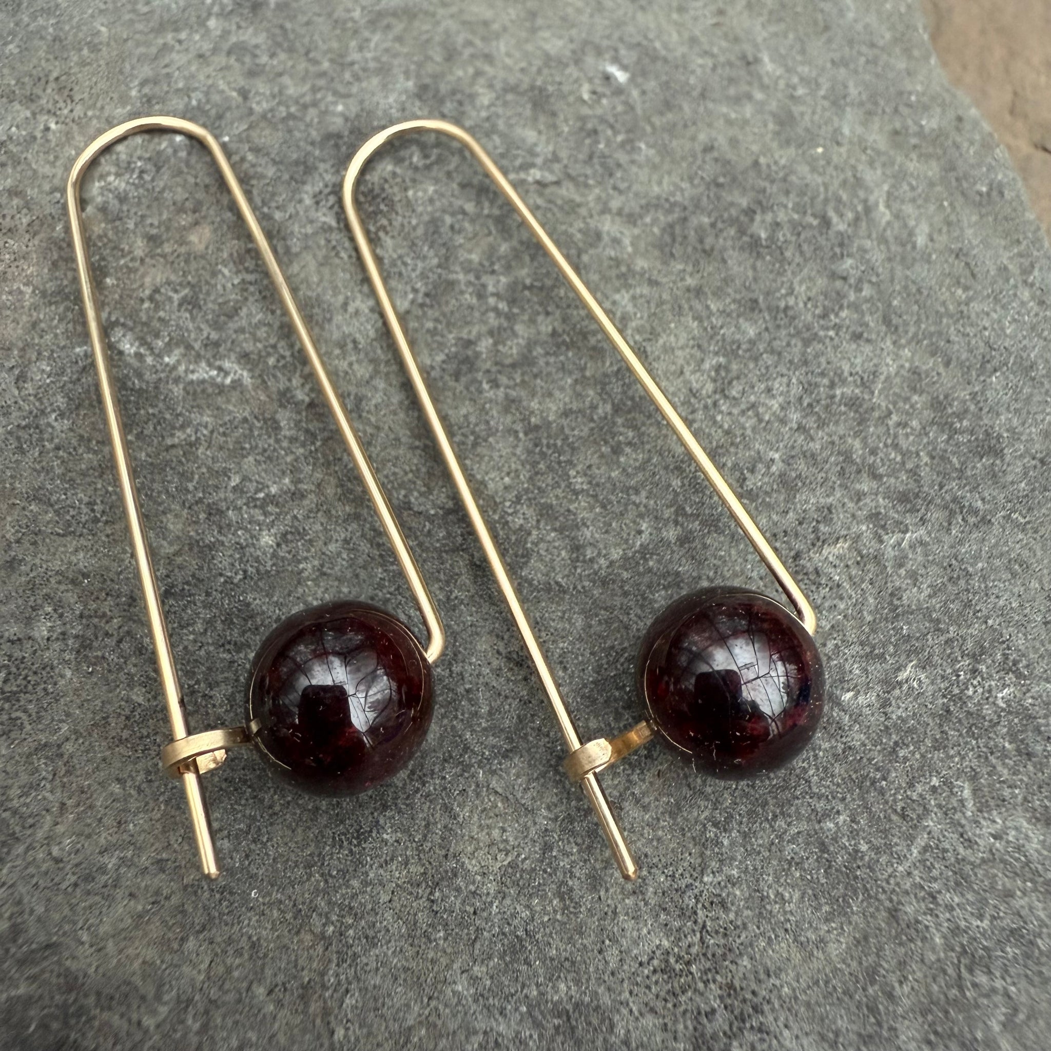 Gold Fill Arc Earrings with Stone Bead by Jovy Rockey