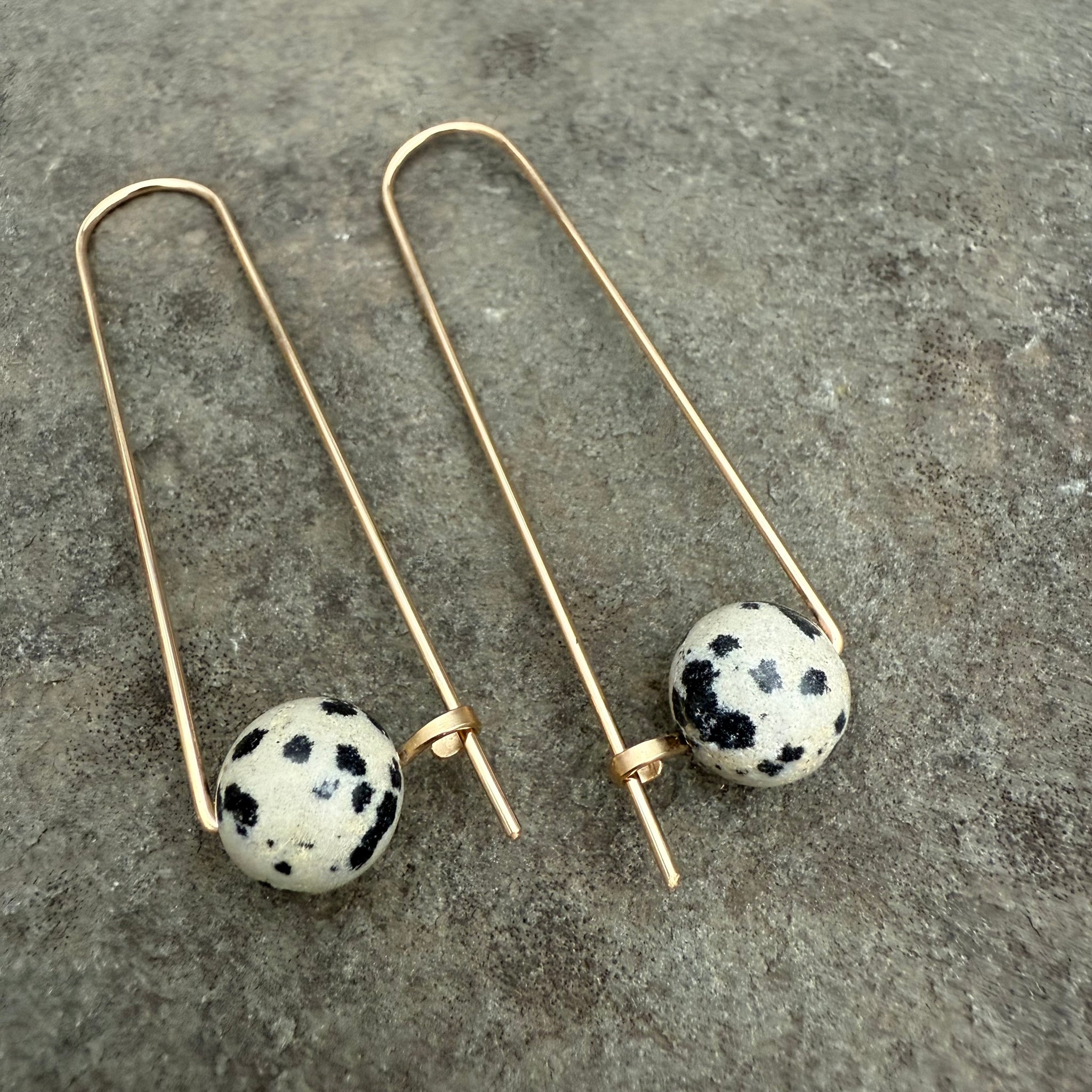 Gold Fill Arc Earrings with Stone Bead by Jovy Rockey