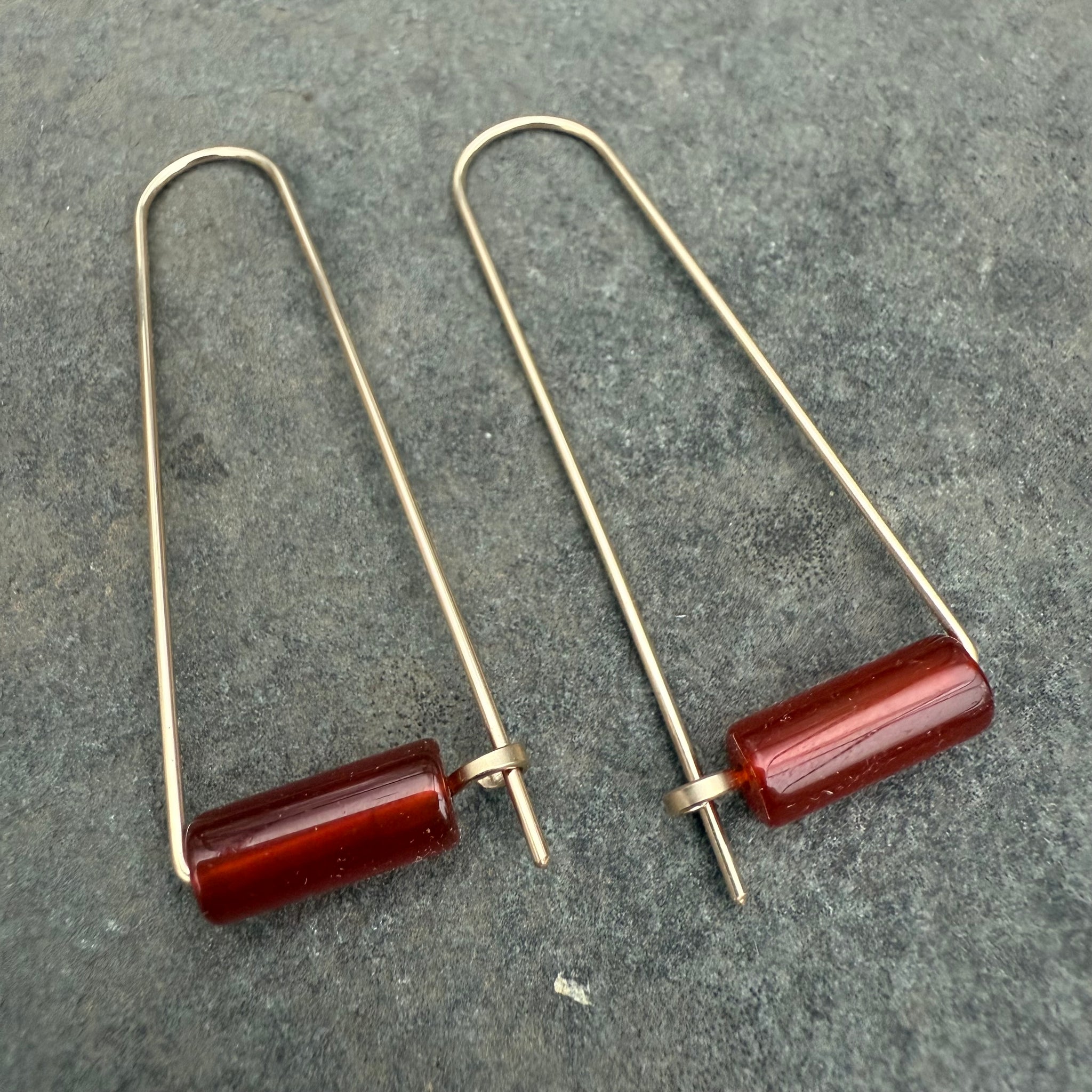 Gold Fill Arc Earrings with Stone Bead by Jovy Rockey