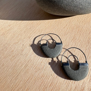 Half Stone Hoop Earrings by Lakestone Jewelry