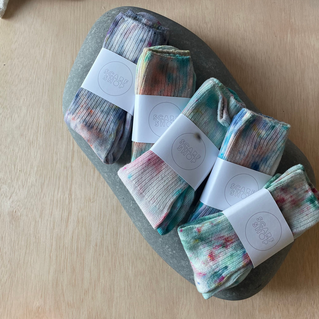 Hand Dyed Cotton Socks- Random Dyed by Scarfshop 16-20