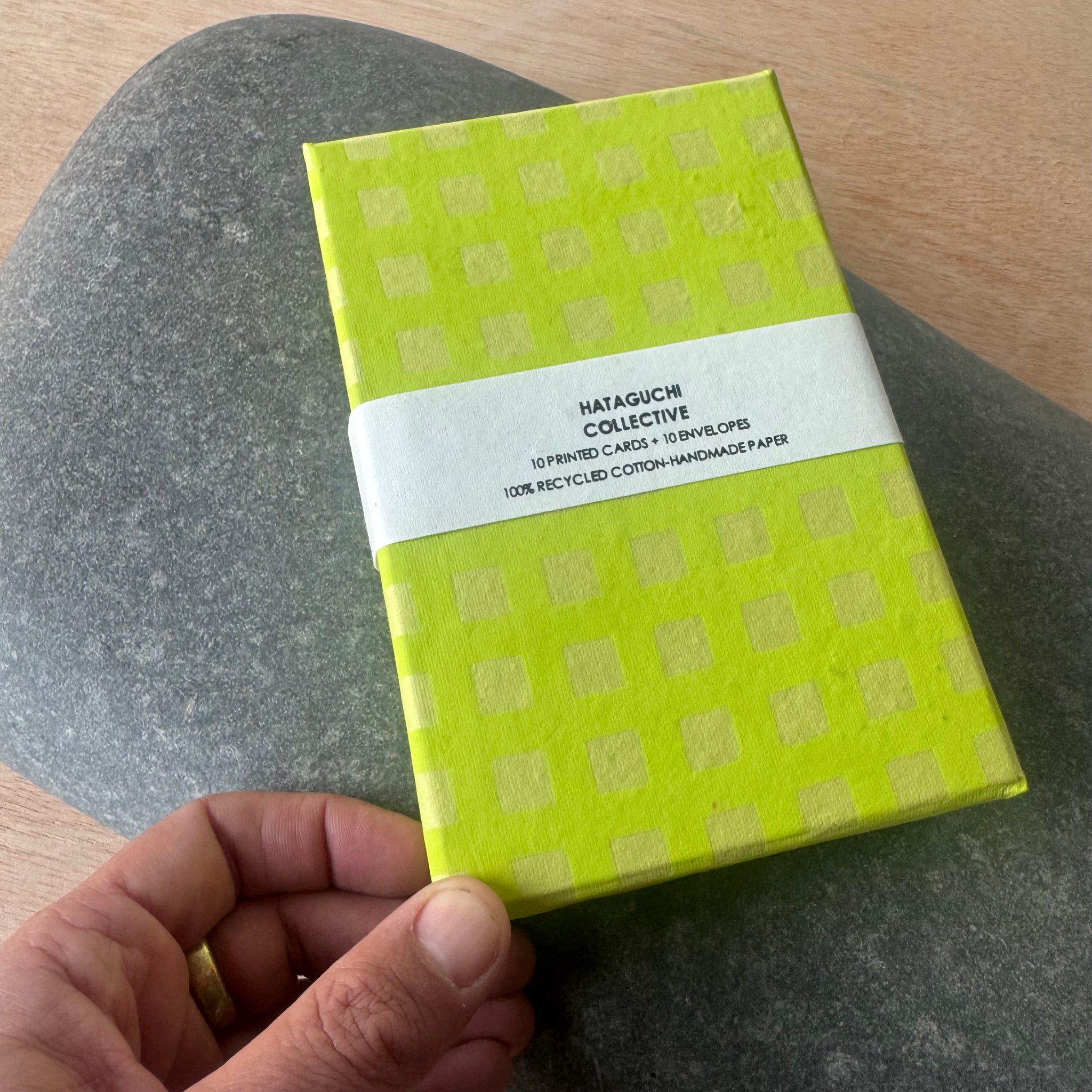 Hand Made Paper Stationery Set, Grid in Lime By Hataguchi Collective