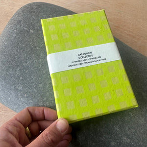 Hand Made Paper Stationery Set, Grid in Lime By Hataguchi Collective