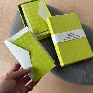 Hand Made Paper Stationery Set, Grid in Lime By Hataguchi Collective