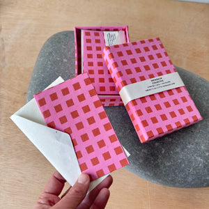 Hand Made Paper Stationery Set, Grid in Pink By Hataguchi Collective