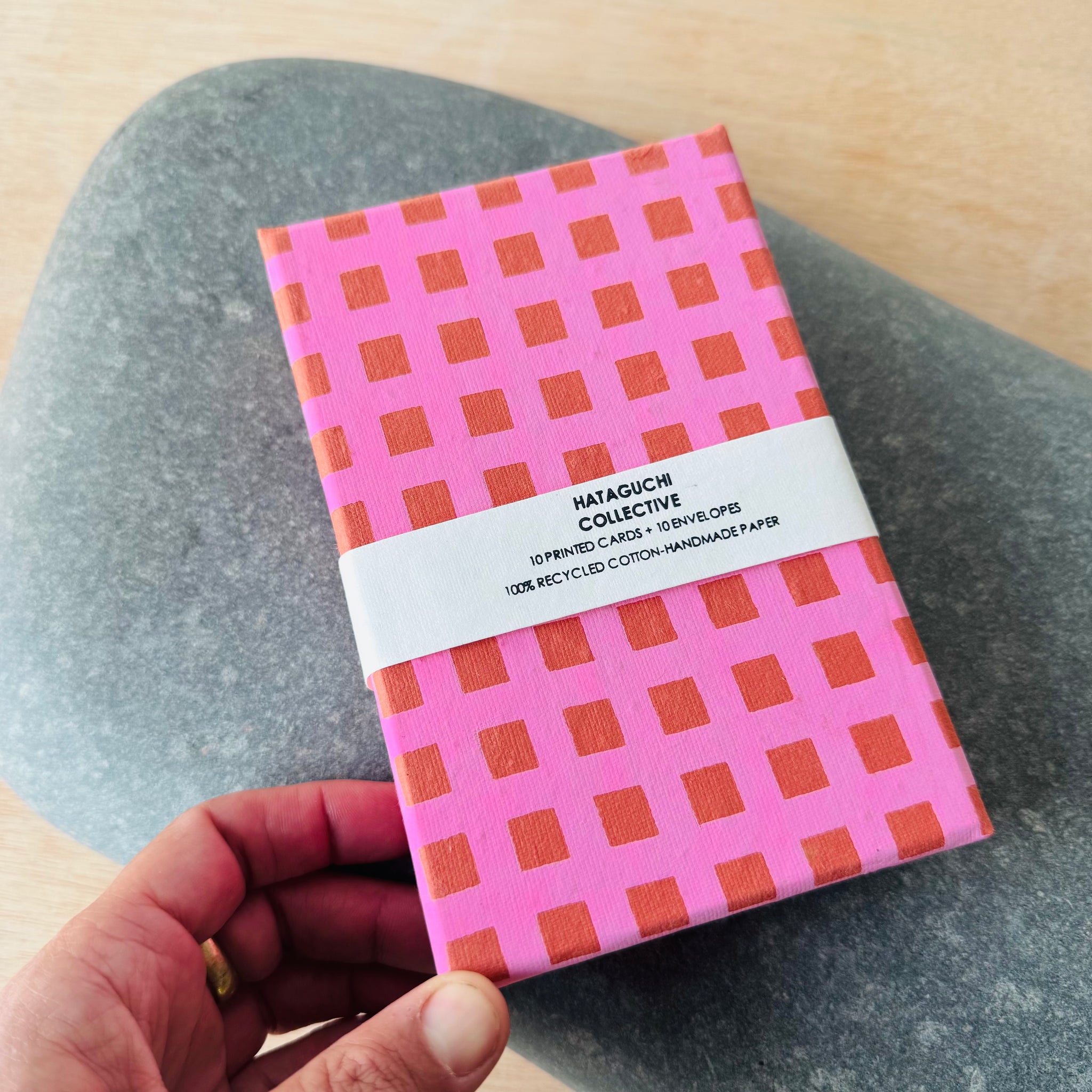 Hand Made Paper Stationery Set, Grid in Pink By Hataguchi Collective