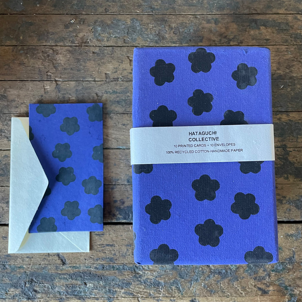 Hand Made Paper Stationery Set, in Mieko Flower Navy By Hataguchi Collective