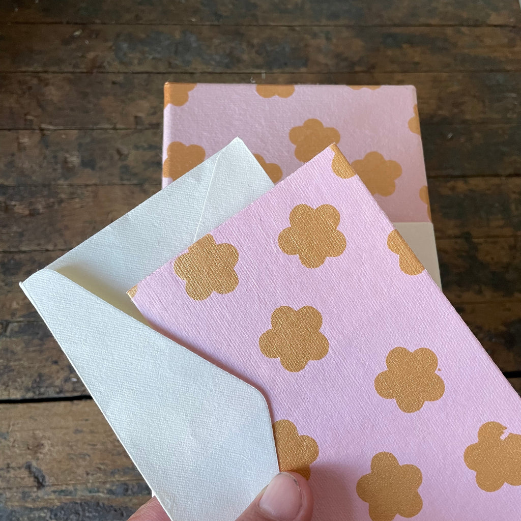 Hand Made Paper Stationery Set, in Mieko Flower Pink By Hataguchi Collective