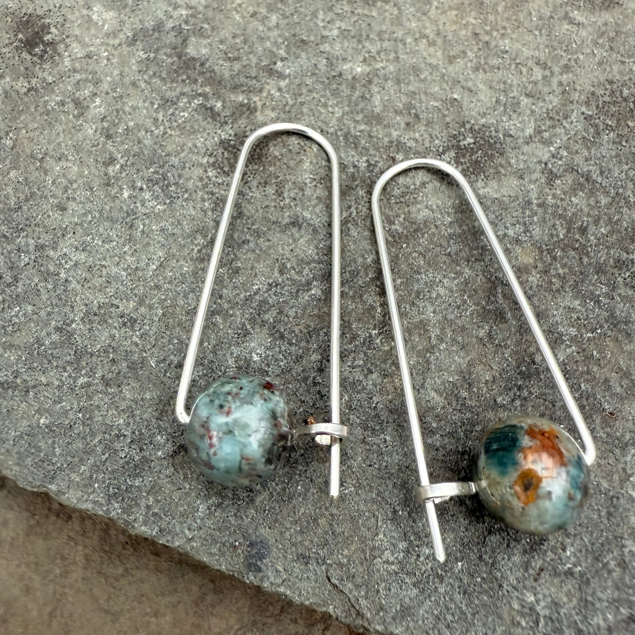 Sterling Earrings Small Arc with Stone by Jovy Rockey
