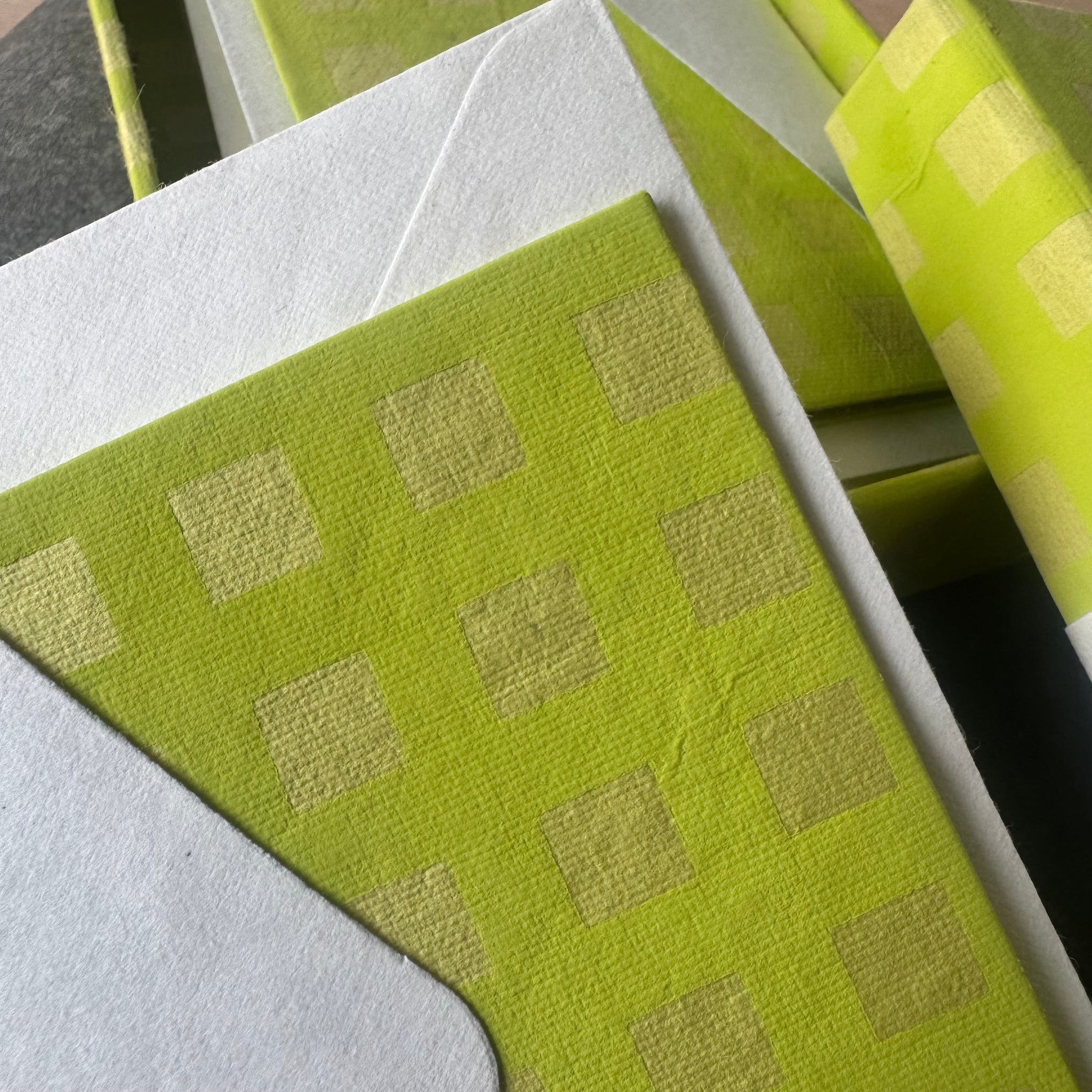 Hand Made Paper Stationery Set, Grid in Lime By Hataguchi Collective