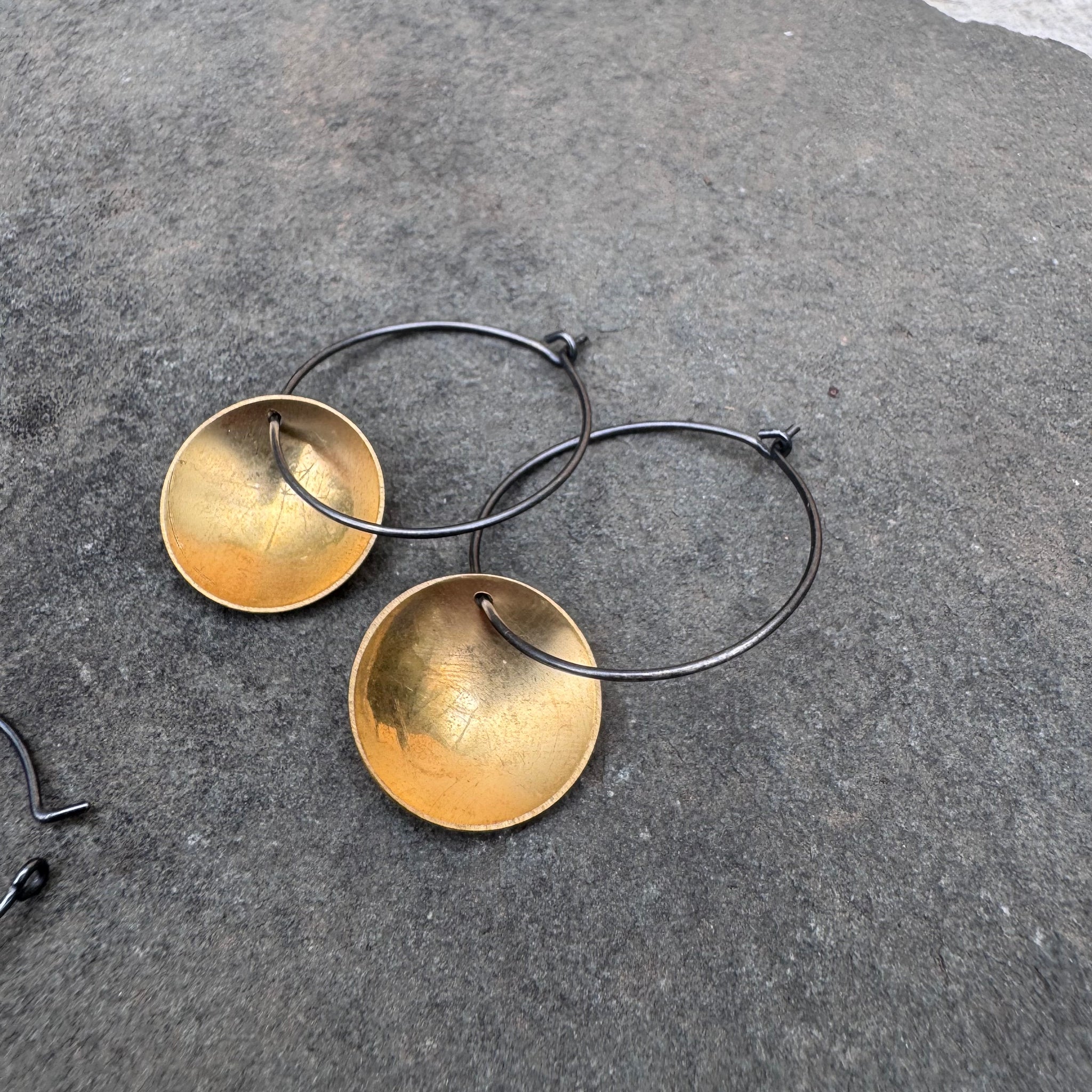 Brass Crater Hoop Earrings by Everart Designs