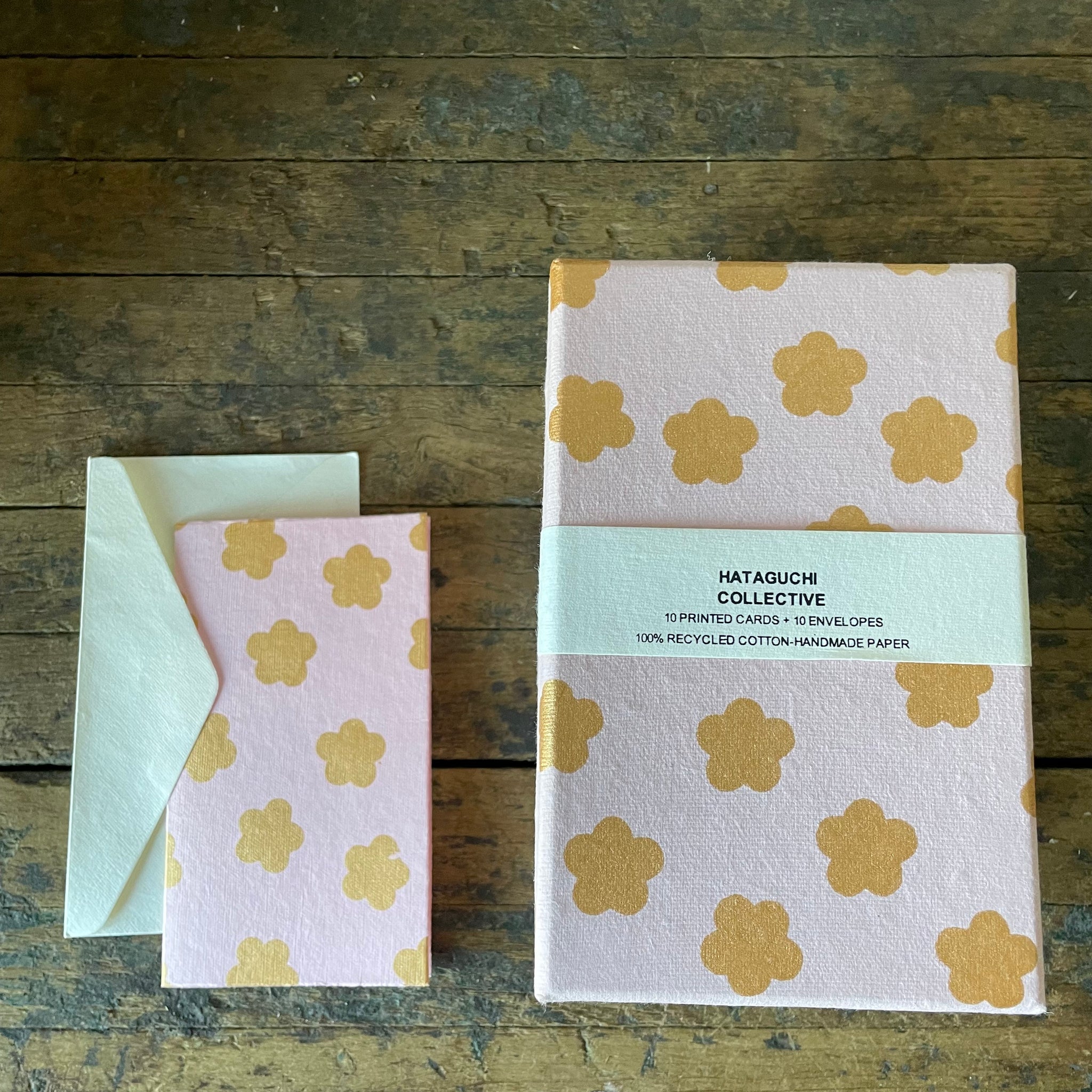 Hand Made Paper Stationery Set, in Mieko Flower Pink By Hataguchi Collective