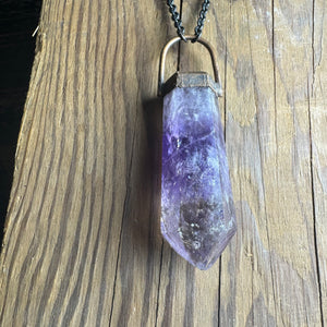 Large Cut Amethyst Crystal Necklace on 30" Ombre'd Copper Chain by Hawkhouse