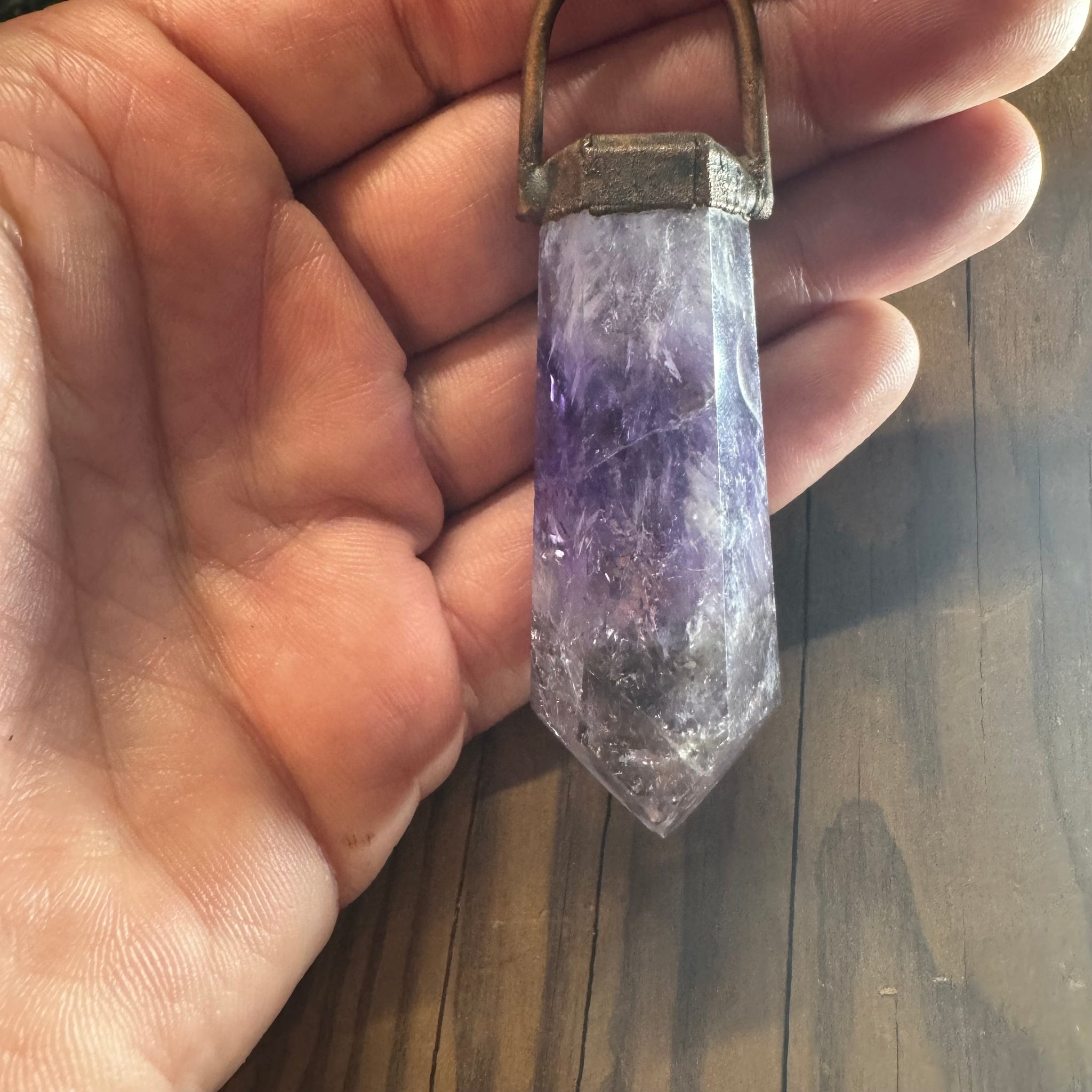 Large Cut Amethyst Crystal Necklace on 30" Ombre'd Copper Chain by Hawkhouse