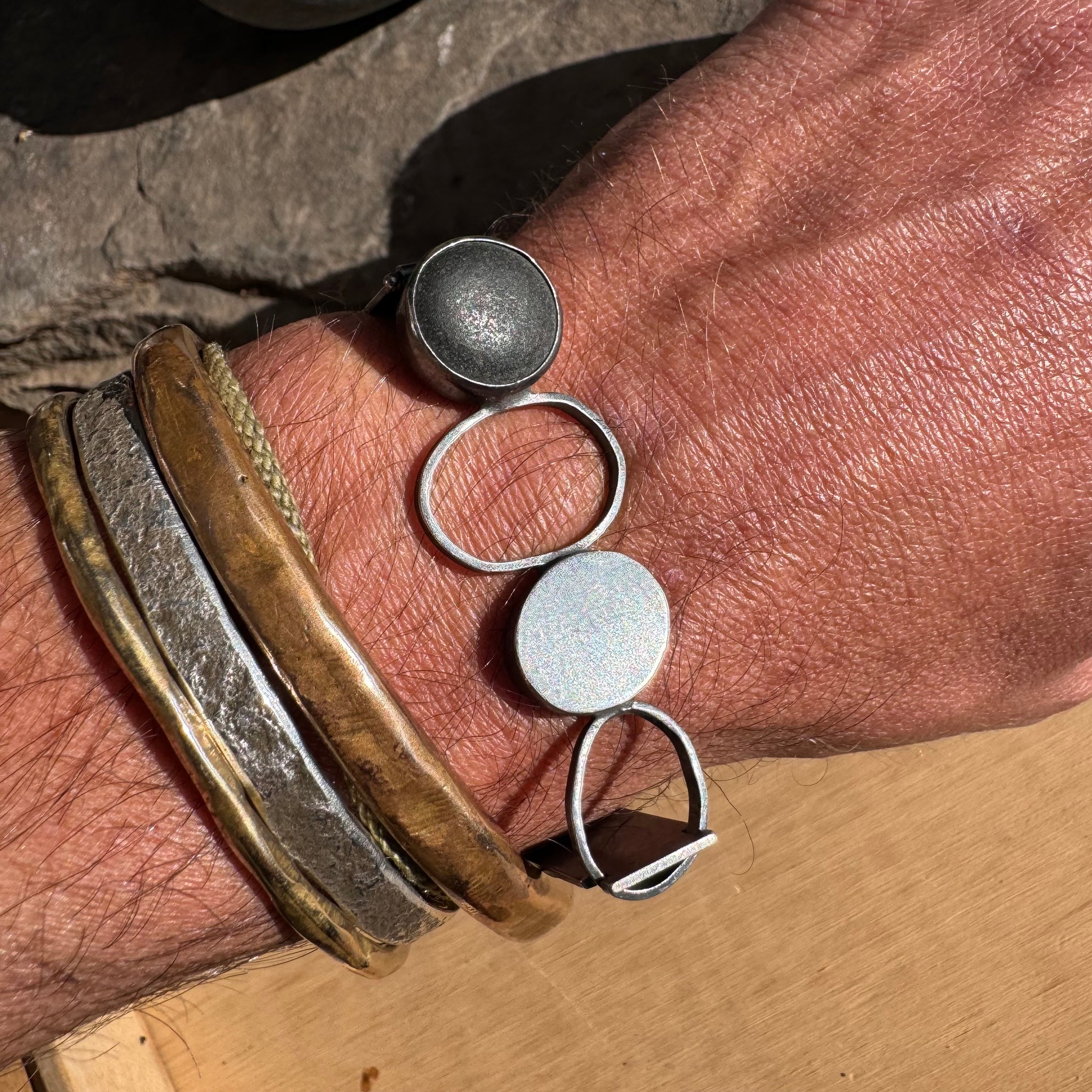 Line of Rocks Hinged Bracelet by Lakestone Jewelry