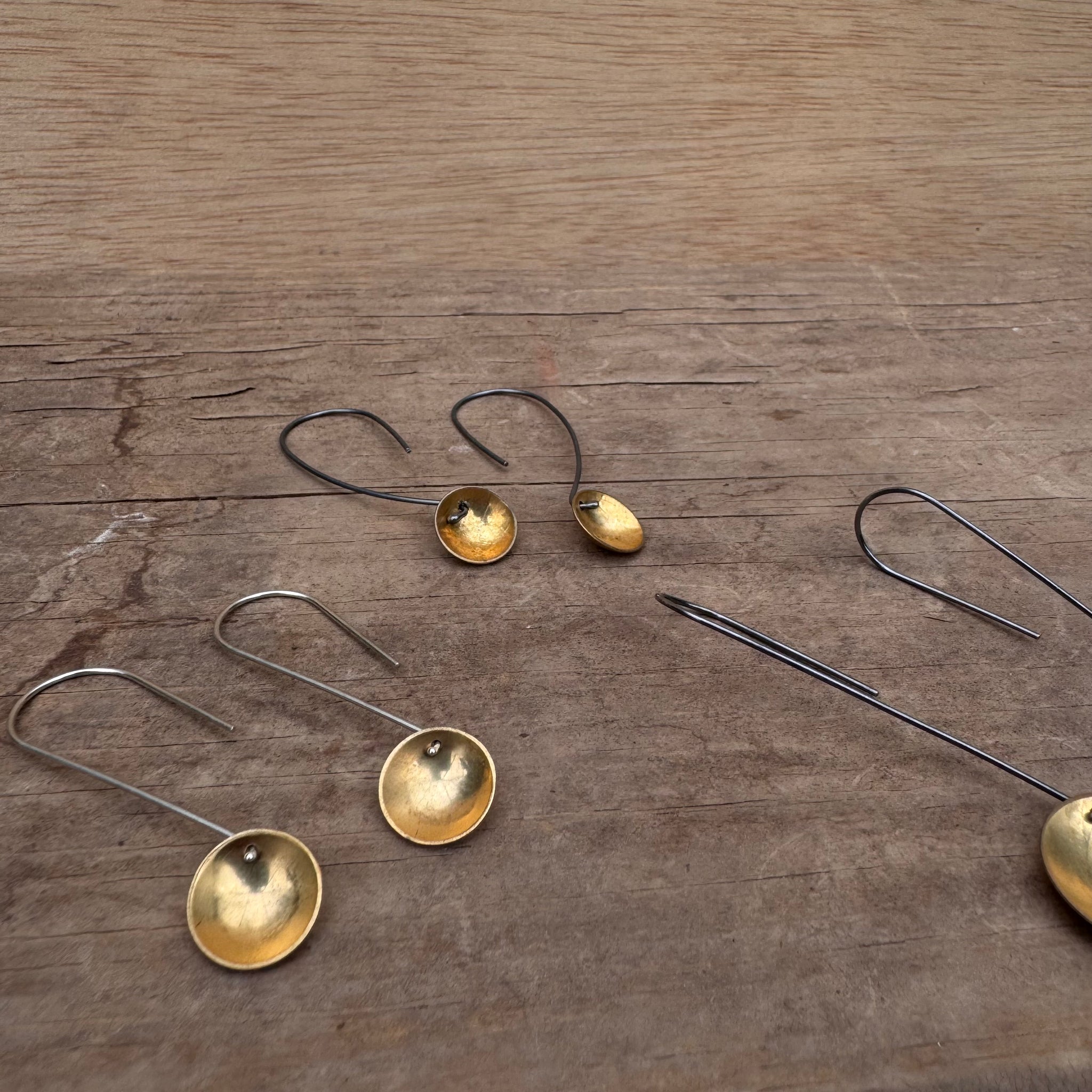 Long 24k Gold Crater Dangle Earrings by Everart Designs