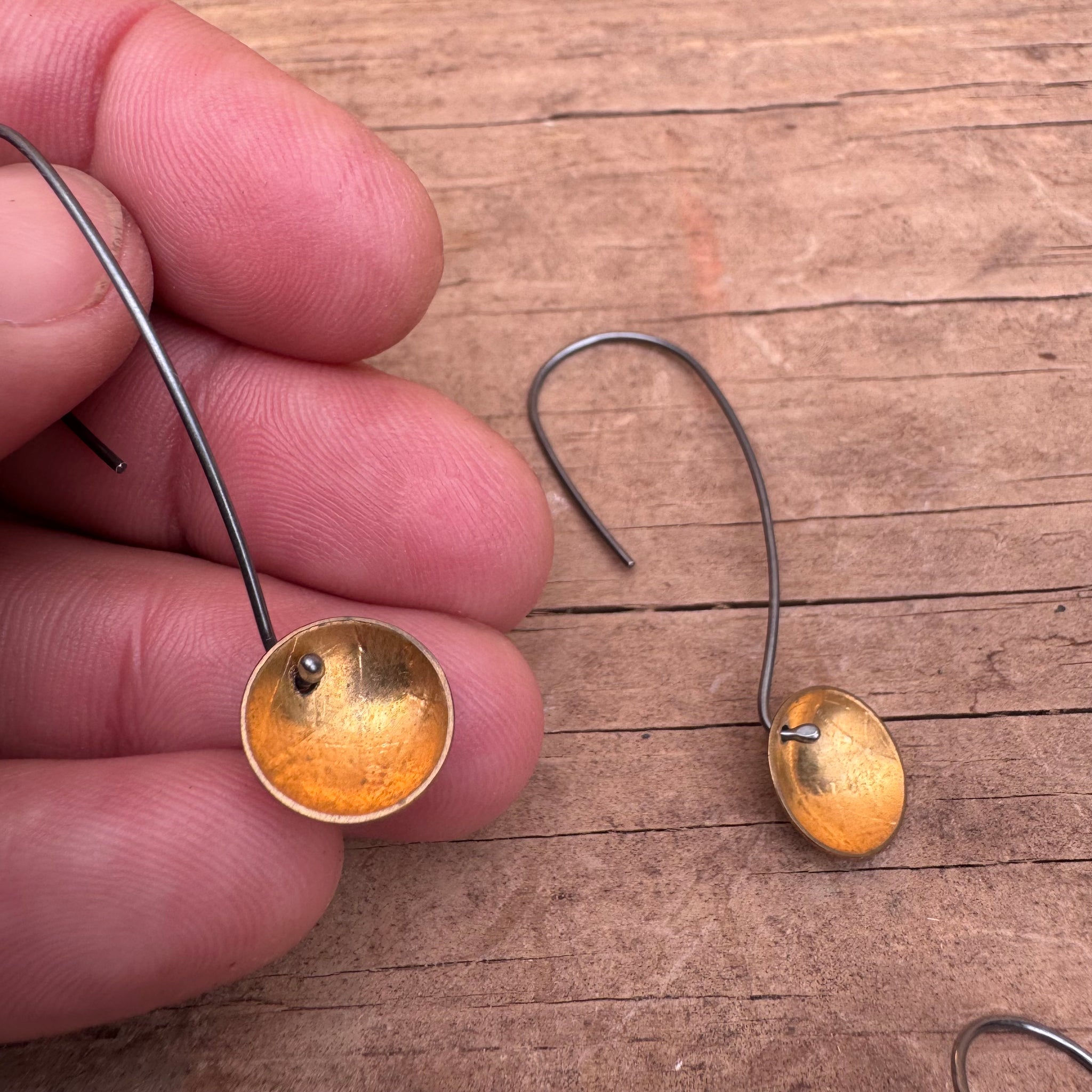 Long 24k Gold Crater Dangle Earrings by Everart Designs