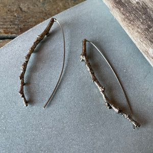 Long Twig Earrings in Bronze by Tree Trunk Arts