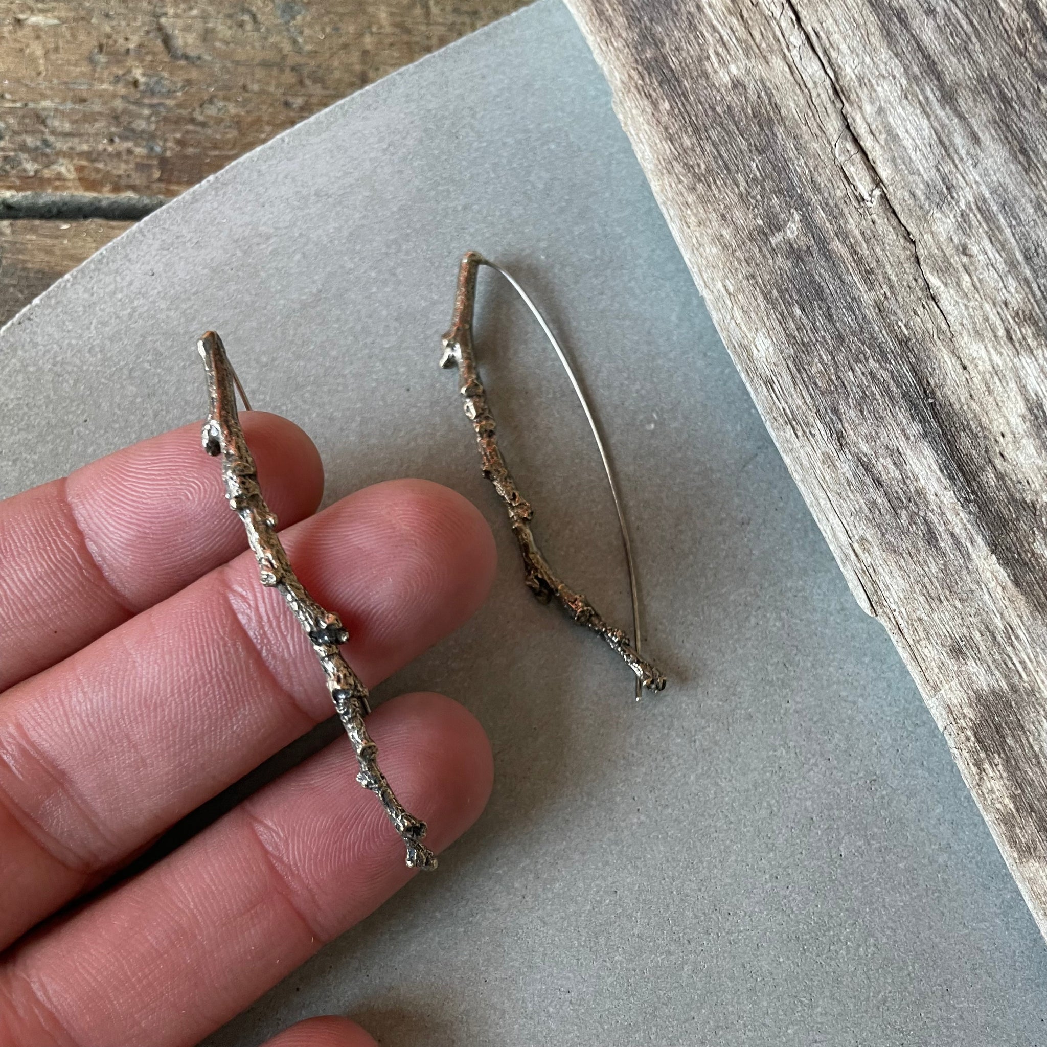 Long Twig Earrings in Bronze by Tree Trunk Arts