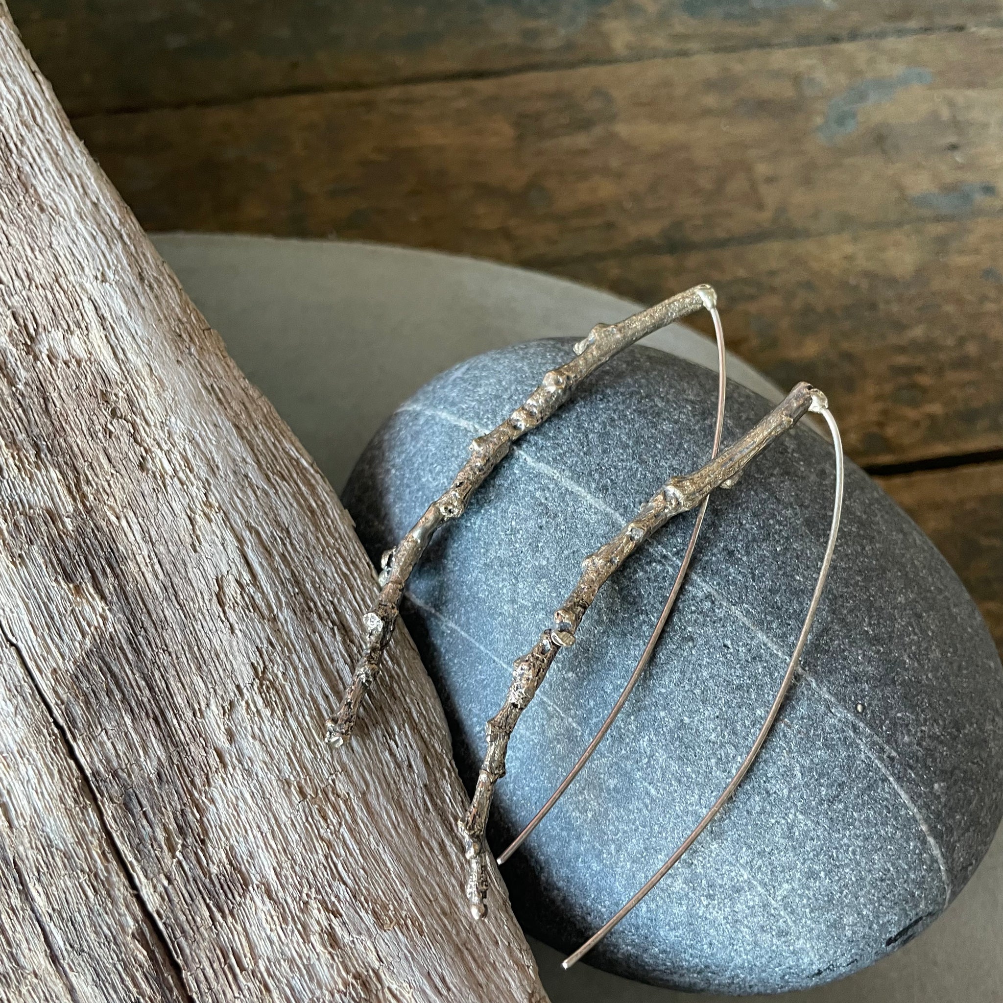 Long Twig Earrings in Bronze by Tree Trunk Arts
