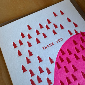 Red Forest Thank You Greeting Card by Meshwork Press