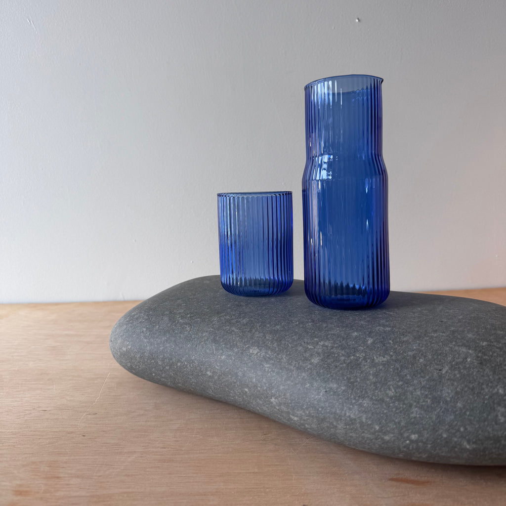 Ribbed Glass Carafe in Pool by GRY MATTR
