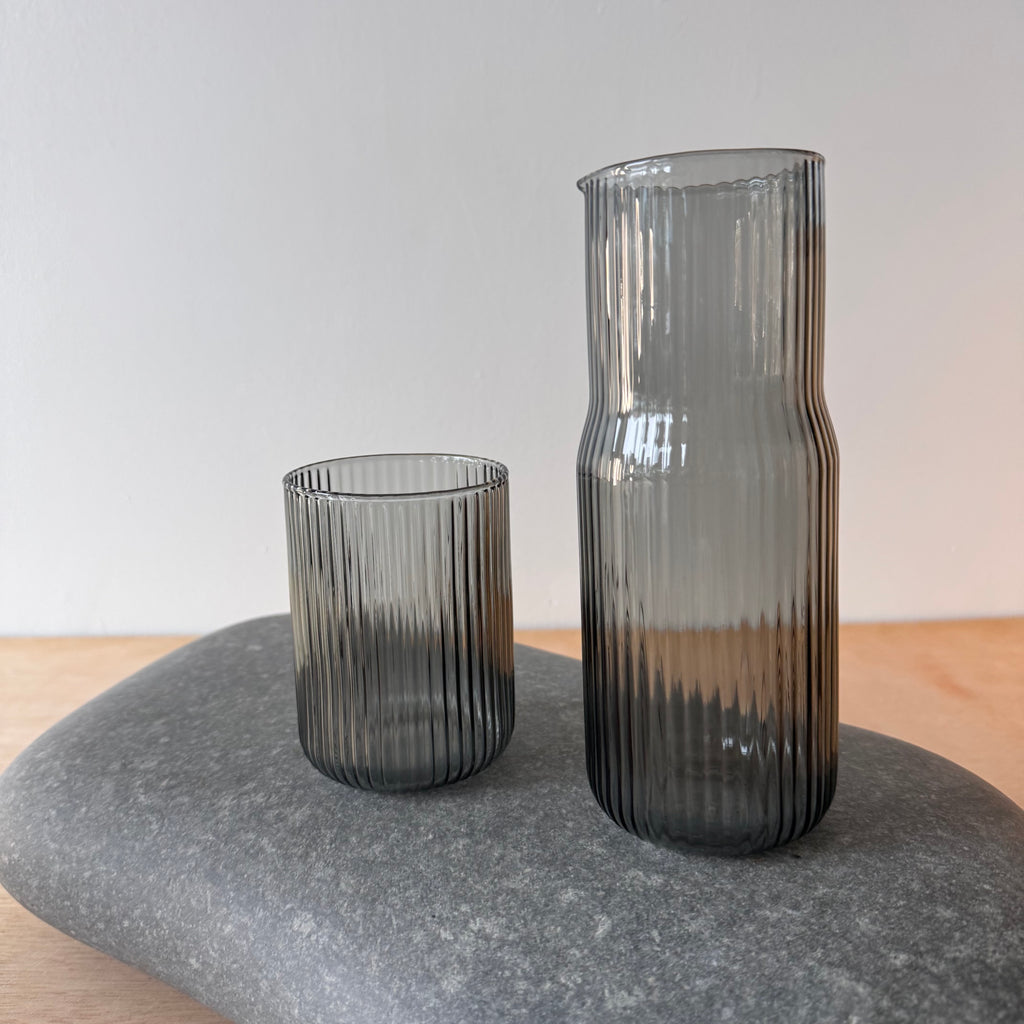 Ribbed Glass Carafe in Smoke by GRY MATTR