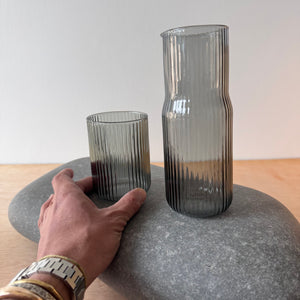 Ribbed Glass Carafe in Smoke by GRY MATTR