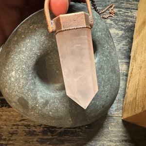 Rose Quartz Crystal Necklace on 30" Copper Chain by Hawkhouse