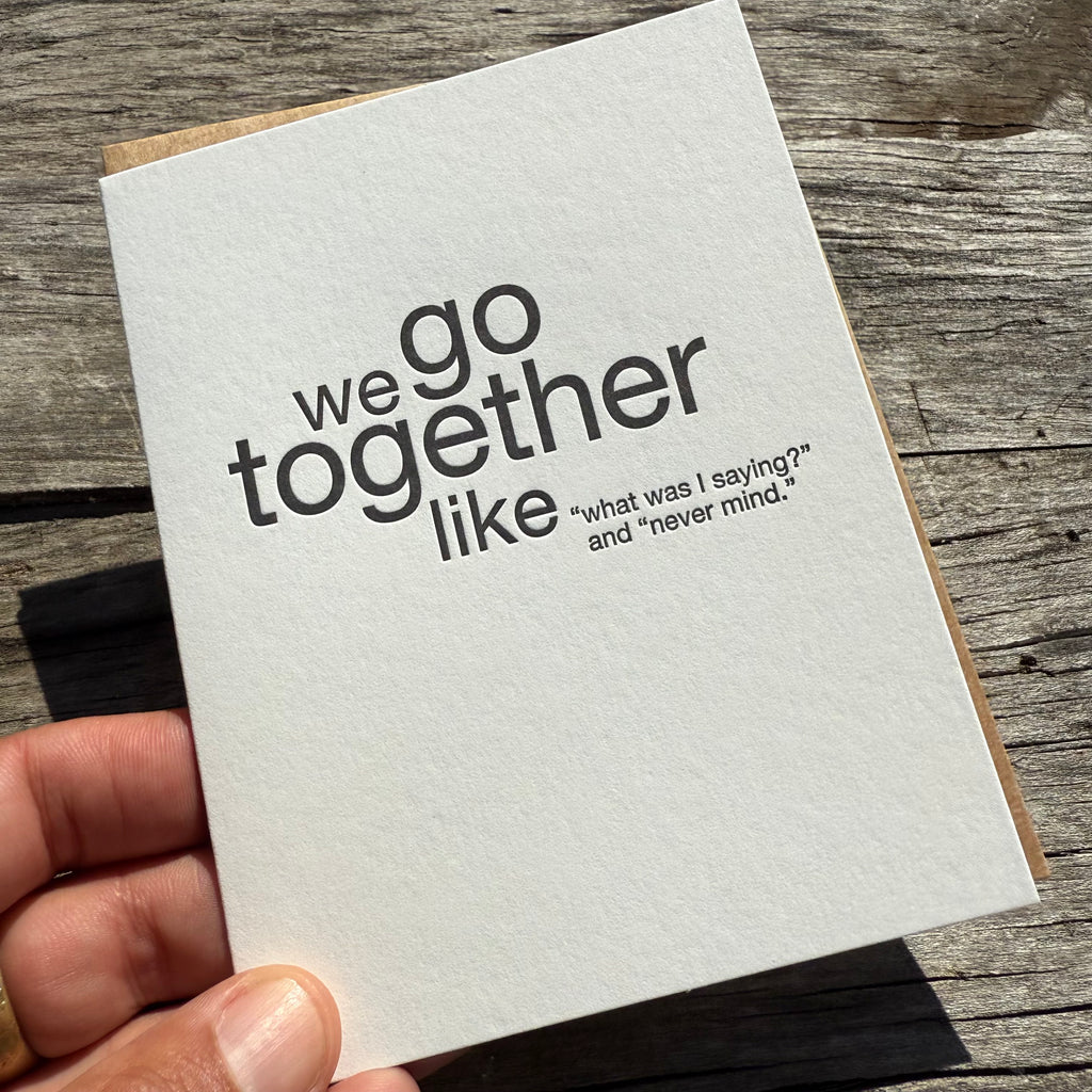 Saying Never Mind Letterpress Greeting Card by Sapling Press