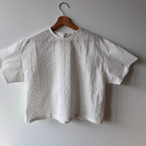 Shirring Embroidery x Poplin Back Ribbon Blouse by Sarahwear