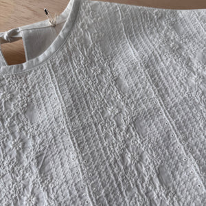 Shirring Embroidery x Poplin Back Ribbon Blouse by Sarahwear
