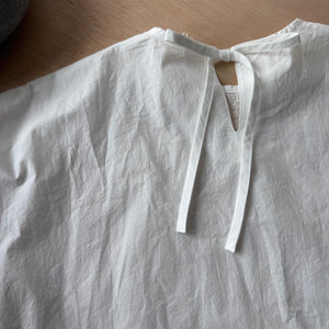 Shirring Embroidery x Poplin Back Ribbon Blouse by Sarahwear