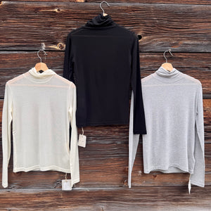 Silk Cashmere Blend Long Sleeve Turtle Neck Top