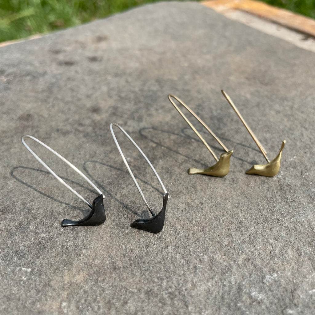 Simple Bird Dangle Earrings by Blacking Metals