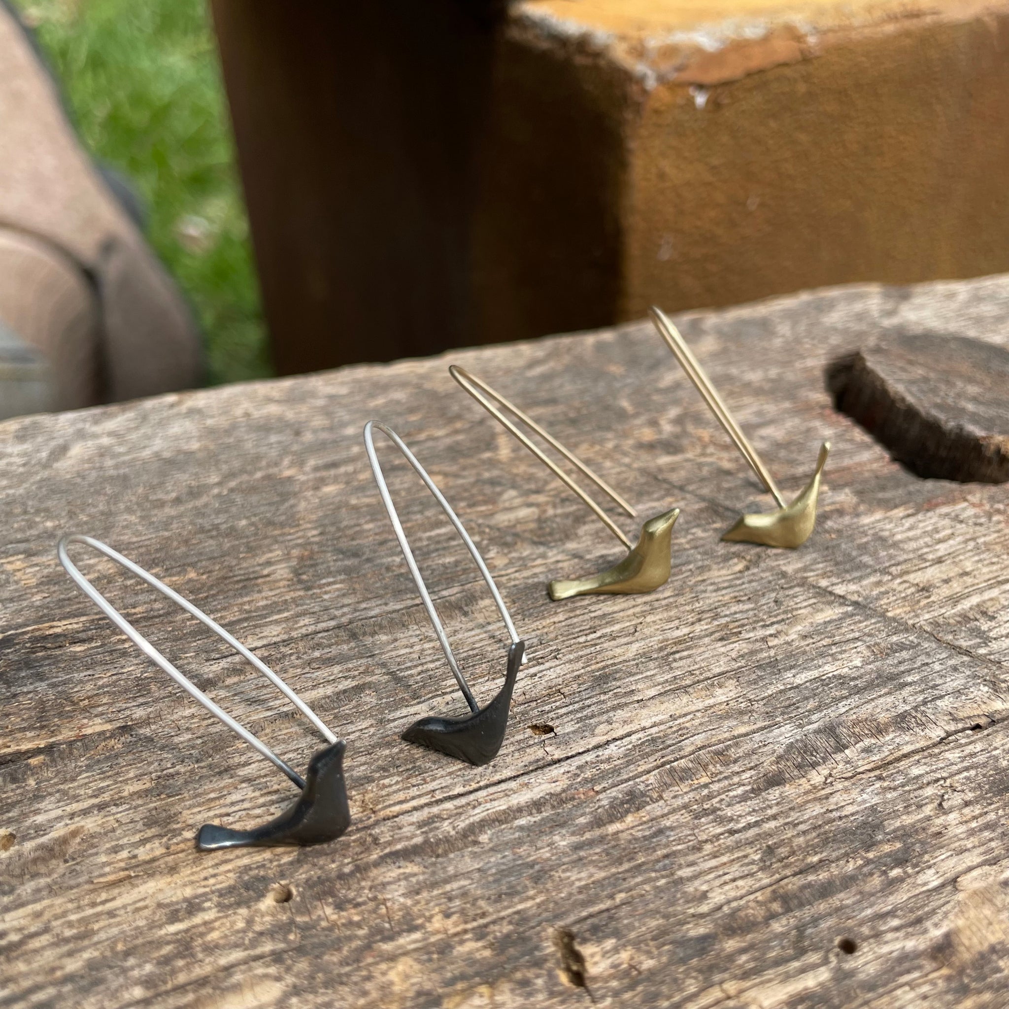 Simple Bird Dangle Earrings by Blackwing Metals