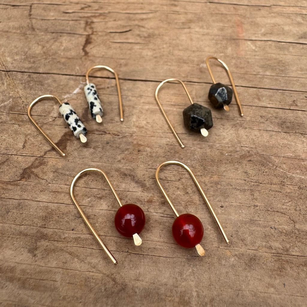 Simple Drop Gold Fill Earrings with Stone Bead by Jovy Rockey