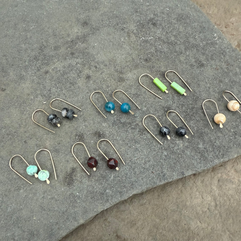 Simple Drop Gold Fill Earrings with Stone Bead by Jovy Rockey