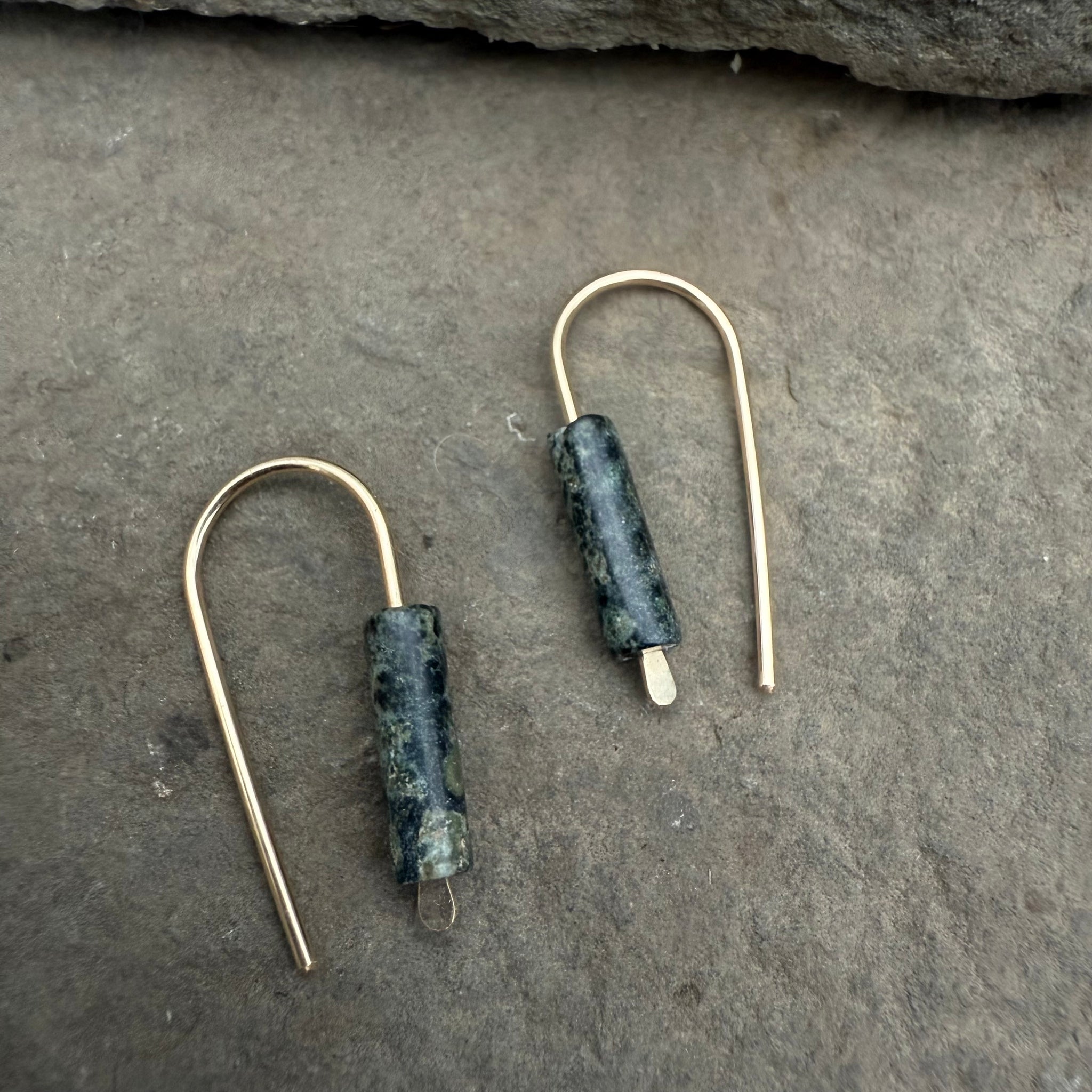 Simple Drop Gold Fill Earrings with Stone Bead by Jovy Rockey