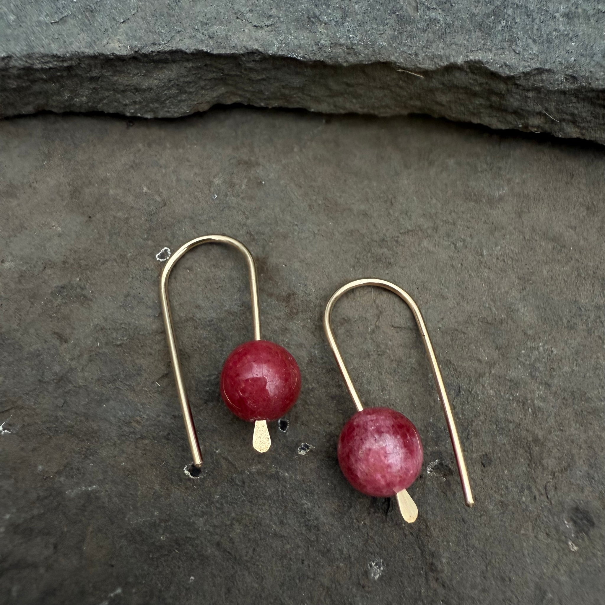 Simple Drop Gold Fill Earrings with Stone Bead by Jovy Rockey