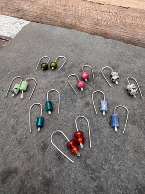 Simple Drop Sterling Earrings with Stone Bead by Jovy Rockey